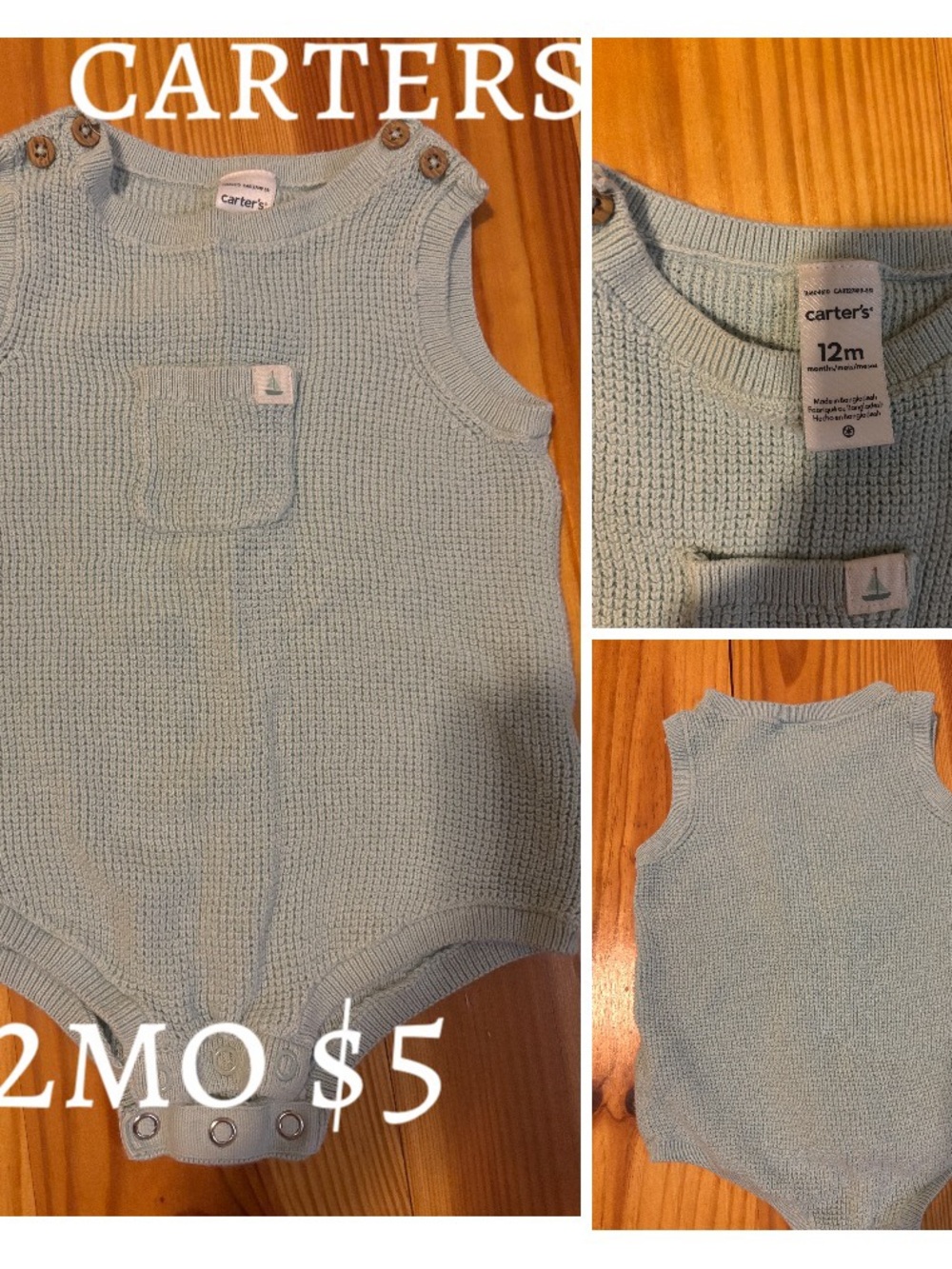 Carter's Light Blue Knit Sleeveless Baby Romper